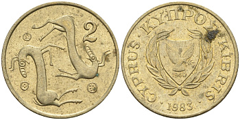 Кипр 2 цента 1983 KM 54.1 никель латунь 4174-1221