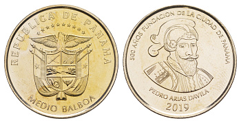 Панама 1/2 бальбоа (50 сентесимо) 2019 500 лет основанию Панамы KM 183 медь плакированная медно-никелем UNC 4645-325