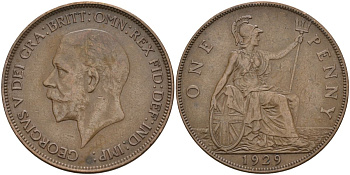 Великобритания 1 пенни 1929 Георг V (1910-1936) KM 838, Spink 4055 бронза 4149-732