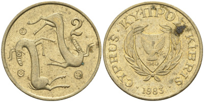 Кипр 2 цента 1983 KM 54.1 никель латунь 4174-1221