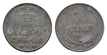 Сербия 1 динар 1942 год-тип KM 31 цинк 26-1114