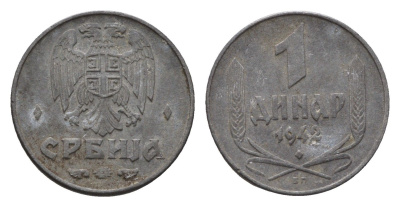 Сербия 1 динар 1942 год-тип KM 31 цинк 26-1114
