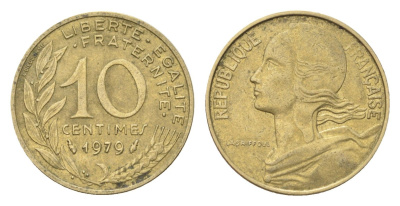 Франция 10 сантимов 1979 KM 929 алюминиевая бронза 4705-121