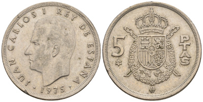 Испания 5 песет 1975 (78) Хуан Карлос I (1975-2014) KM 807 медно-никель 259-351