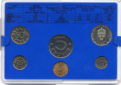 Швеция набор монетного двора из 6 монет 1980 в пластике, Карл XVI Густав (1973- ) KM MS15 UNC 4-3-6-123