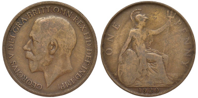 Великобритания 1 пенни 1920 Георг V (1910-1936) KM 810, Spink 4051 бронза 4123-1125