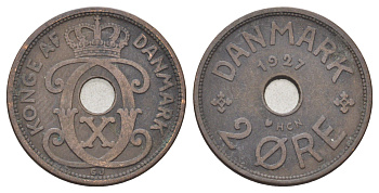 Дания 2 эре 1927 NCH, Кристиан X (1912-1947) KM 827 бронза 4701-636