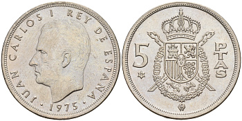 Испания 5 песет 1975 (79) Хуан Карлос I (1975-2014) KM 807 медно-никель    4143-235
