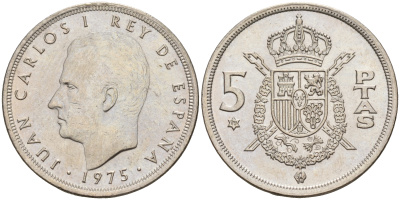 Испания 5 песет 1975 (79) Хуан Карлос I (1975-2014) KM 807 медно-никель    4143-235