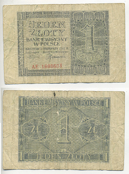 Польша 1 злотый  1941 1 августа 1941, Эмиссионный банк в Польше (немецкая оккупация) Pick 99  бумага 7220-41-1