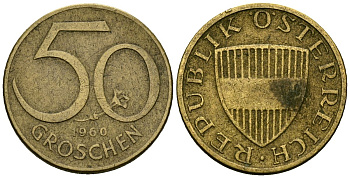 Австрия 50 грошей 1960 KM 2885 алюминиевая бронза 4136-747