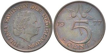 Нидерланды 5 центов 1977 Юлиана (1948-1980) KM 181 бронза 213-1143