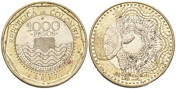 Колумбия 1000 песо 2017 KM 299 биметалл 4176-1031