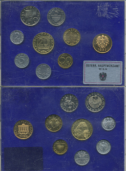 Австрия набор из 8 монет + жетон мондвора 1983 официальный набор, 2, 5, 10, 50 грошей, 1, 5, 10, 20 шиллингов, замок Хохостервиц, в пластике KM PS 40 PROOF 6-6-2-4