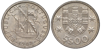 Португалия 5 эскудо 1982 KM 591 медно-никель 4176-146