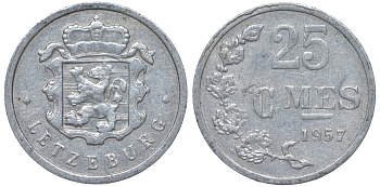 Люксембург 25 сантимов 1957 Шарлотта (1918-1964) KM 45a.1 алюминий 4528-551