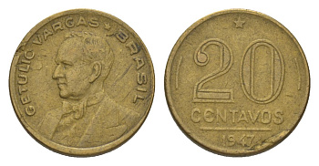 Бразилия 20 сентаво 1947 Жетулиу Варгас KM 556a алюминиевая бронза 4625-946