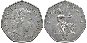 Великобритания 50 пенсов 2000 Елизавета II (1952-2022) KM 991, Spink 4610 (H8) медно-никель 4131-734