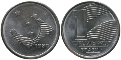 Бразилия 1 крузейро 1990 KM 617, Schon 126 нержавеющая сталь 4567-1223