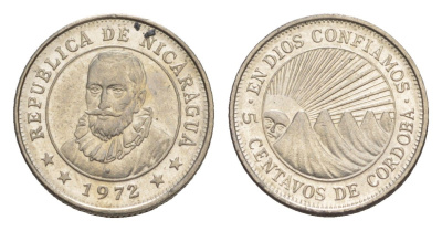 Никарагуа 5 сентаво 1972 KM 24.2a сталь плакированная никелем UNC 4640-959