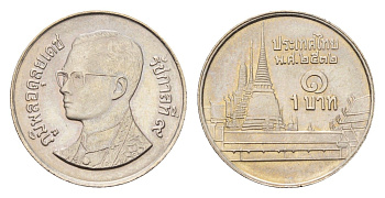 Таиланд 1 бат 1989 ВЕ 2532, Рама IX (1946-2016) Y 183 медно-никель 4675-744