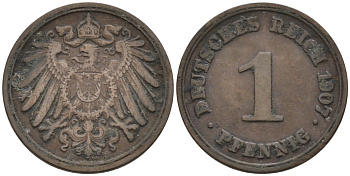 Германия 1 пфенниг 1907 D KM 10, J. 10 медь 4567-1249