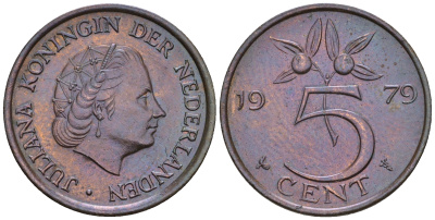 Нидерланды 5 центов 1979 Юлиана (1948-1980) KM 181 бронза UNC 4606-1015