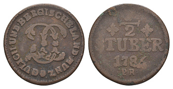 Юлих-Берг 1/2 штюбера 1786 PR, Карл Теодор (1743-1799) KM 206 медь 4654-114