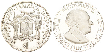 Ямайка 1 доллар 1983 21 год Независимости, Бустаманте, тираж 609 экземпляров KM 107 медно-никель PROOF 3711-332