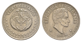 Колумбия 20 сентаво 1964 KM 215 медно-никель 4597-1234