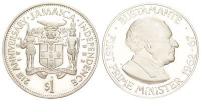 Ямайка 1 доллар 1983 21 год Независимости, Бустаманте, тираж 609 экземпляров KM 107 медно-никель PROOF 3711-332