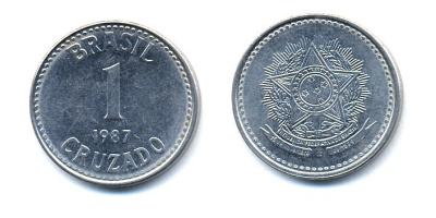 Бразилия 1 крузадо 1987 KM 605 нержавеющая сталь 51-4726