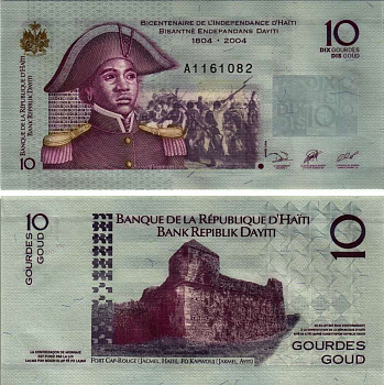 ГАИТИ 10 ГУРДОВ 2004 ГЕНЕРАЛ ШАРЛЬ БИЛЕР, 200 ЛЕТ НЕЗАВИСИМОСТИ ГАИТИ Pick 272а бумага UNC (ПРЕСС) 2192-47-3-2