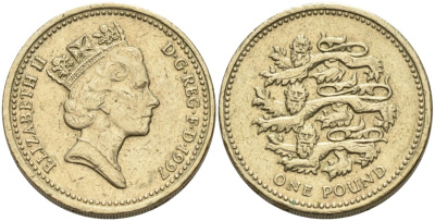 Англия 1 фунт 1997 ЛЬВЫ ПЛАНТАГЕНЕТ KM 975, Spink 4340 никель латунь 88-521