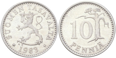 Финляндия 10 пенни 1983 KM 46a алюминий UNC 4613-1114