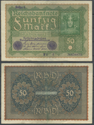 Германия 50 марок 1919 Reihe 4 Pick 66 (4) бумага 6285-60-2-2