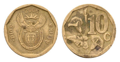 ЮАР 10 центов 2006 герб, цветок алоэ KM 487 сталь плакированная бронзой 4178-135