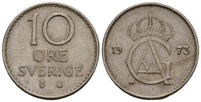 Швеция 10 эре 1973 Густав VI Адольф (1950-1973) KM 835 медно-никель 4173-739