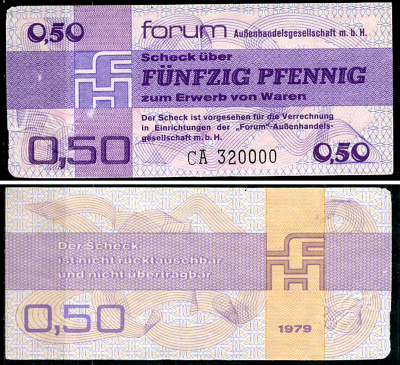 ГДР 50 пфеннигов 1979 валютный сертификат, для хождения внутри форума Pick FX1 бумага 7218-2-1-2