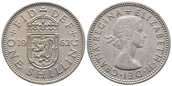 Великобритания 1 шиллинг 1962 Елизавета II (1952-2022), Шотландский герб KM 905, Spink 4148 медно-никель 86-917