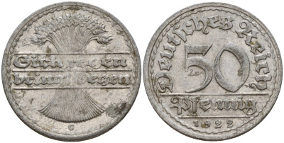Германия 50 пфеннигов 1922 G KM 27, J. 301 алюминий 4187-1042