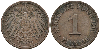 Германия 1 пфенниг 1913 A KM 10, J. 10 медь 4576-224