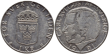 Швеция 1 крона 1981 Карл XVI Густав (1973- ) KM 852 медь плакированная медно-никелем 4397-1022