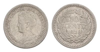 Нидерланды 10 центов 1919 Вильгельмина (1890-1948) KM 145 серебро 4651-1062