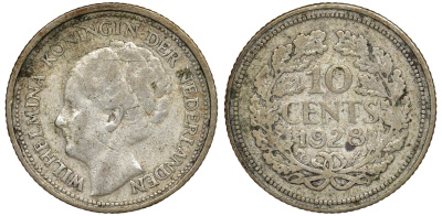 Нидерланды 10 центов 1928 Вильгельмина I (1890-1948) КМ 163 серебро 4174-142