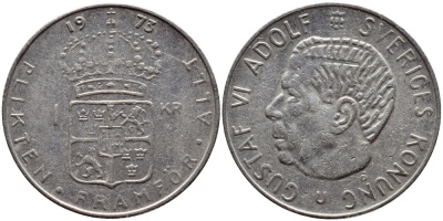 Швеция 1 крона 1973 Густав VI Адольф (1950-1973) KM 826а медь плакированная медно-никелем 4395-211