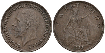 Великобритания 1 фартинг 1933 Георг V (1910-1936) KM 825, Spink 4061 бронза 4596-958