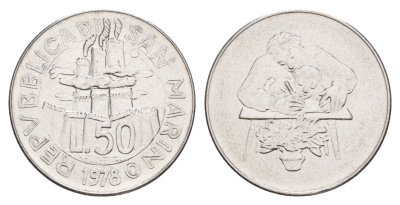 Сан-Марино 50 лир 1978 Работа KM 81 нержавеющая сталь UNC 4648-246