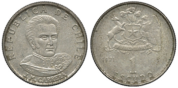 Чили 1 эскудо 1971 Хосе Мигель Каррера KM 197 медно-никель 4118-252