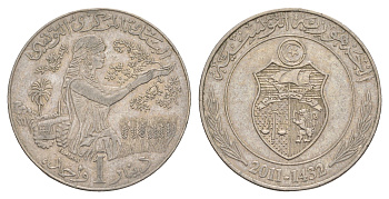 Тунис 1 динар 2011 AH 1432 KM 347 медно-никель 4656-826